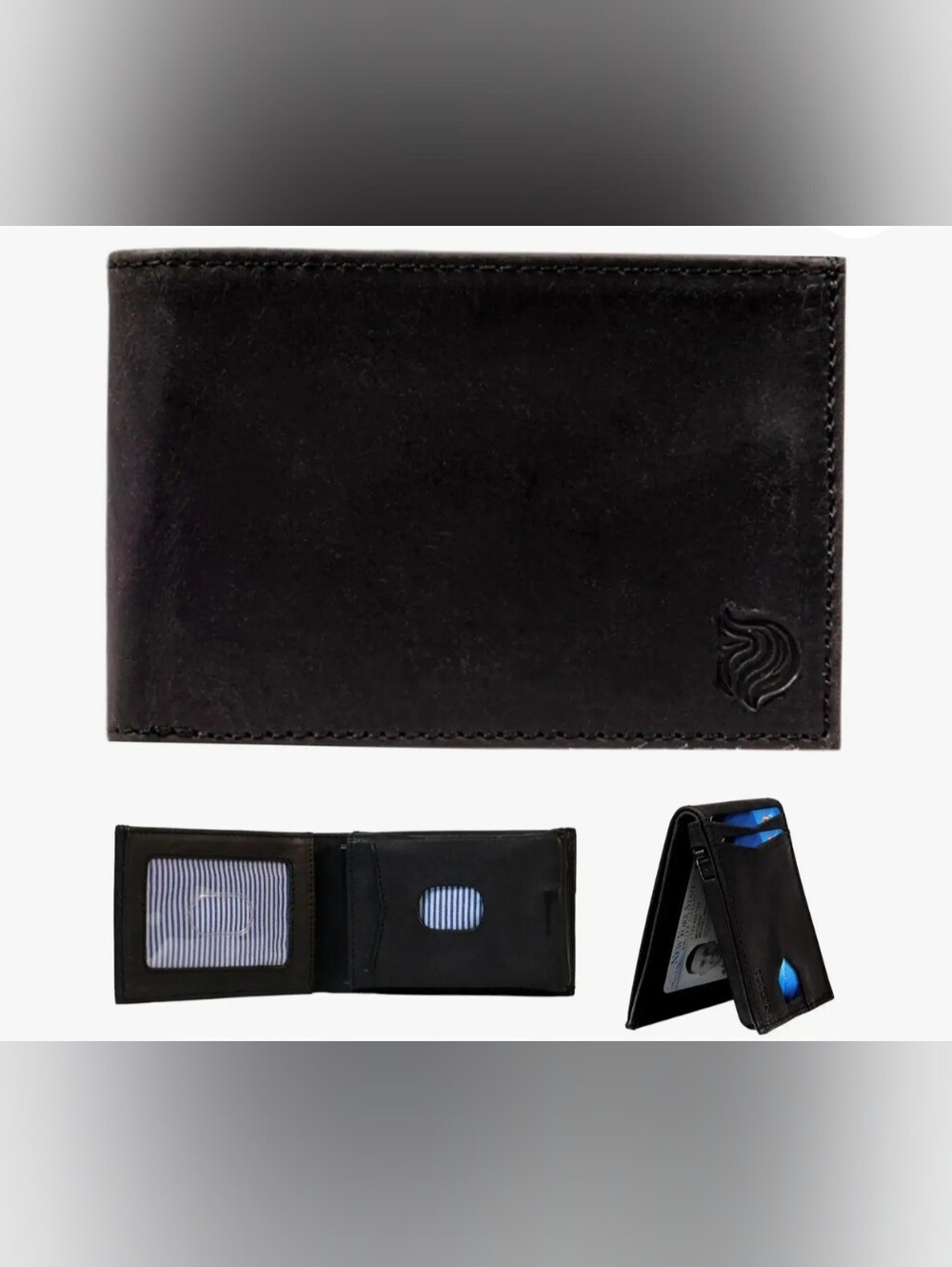 Classic Black Leather Bi-Fold Wallet with Card Window